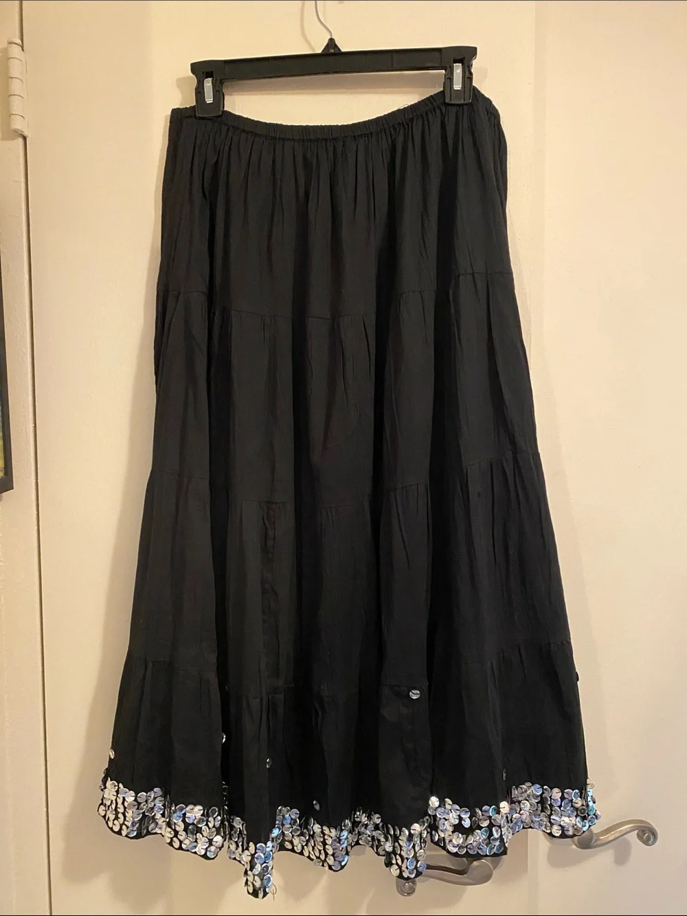 Faded Glory Black Cotton Tiered‎ Sequin Hem Midi Skirt Plus 22/24W